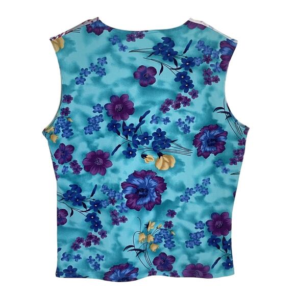 Y2K Womens Tank Top L Floral Graphic Mesh Style Fairycore 90s 2000s Cyber Print - Picture 2 of 6